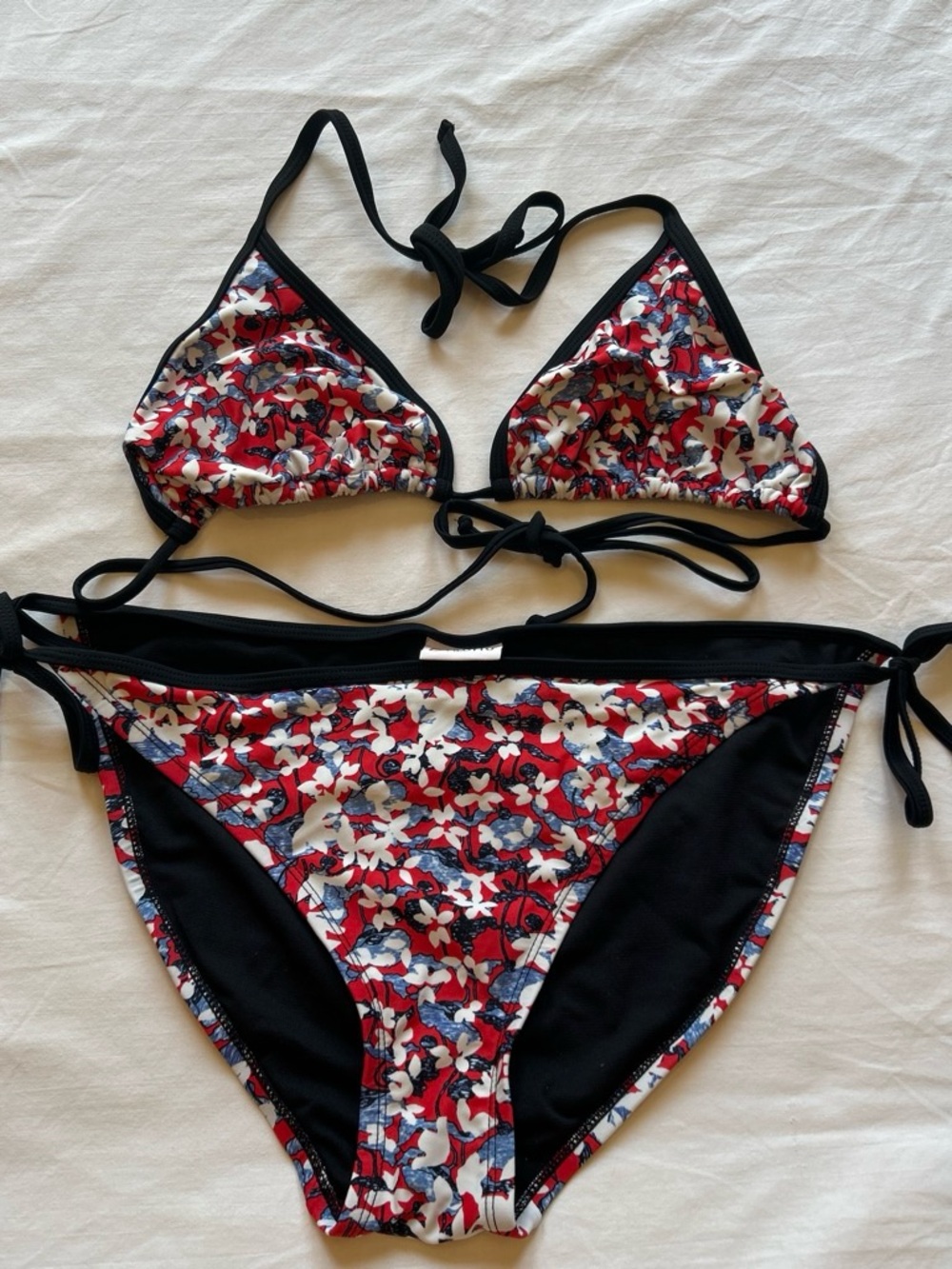 Peter Pilotto Black Bikini with Red, White and Blue Floral Accents